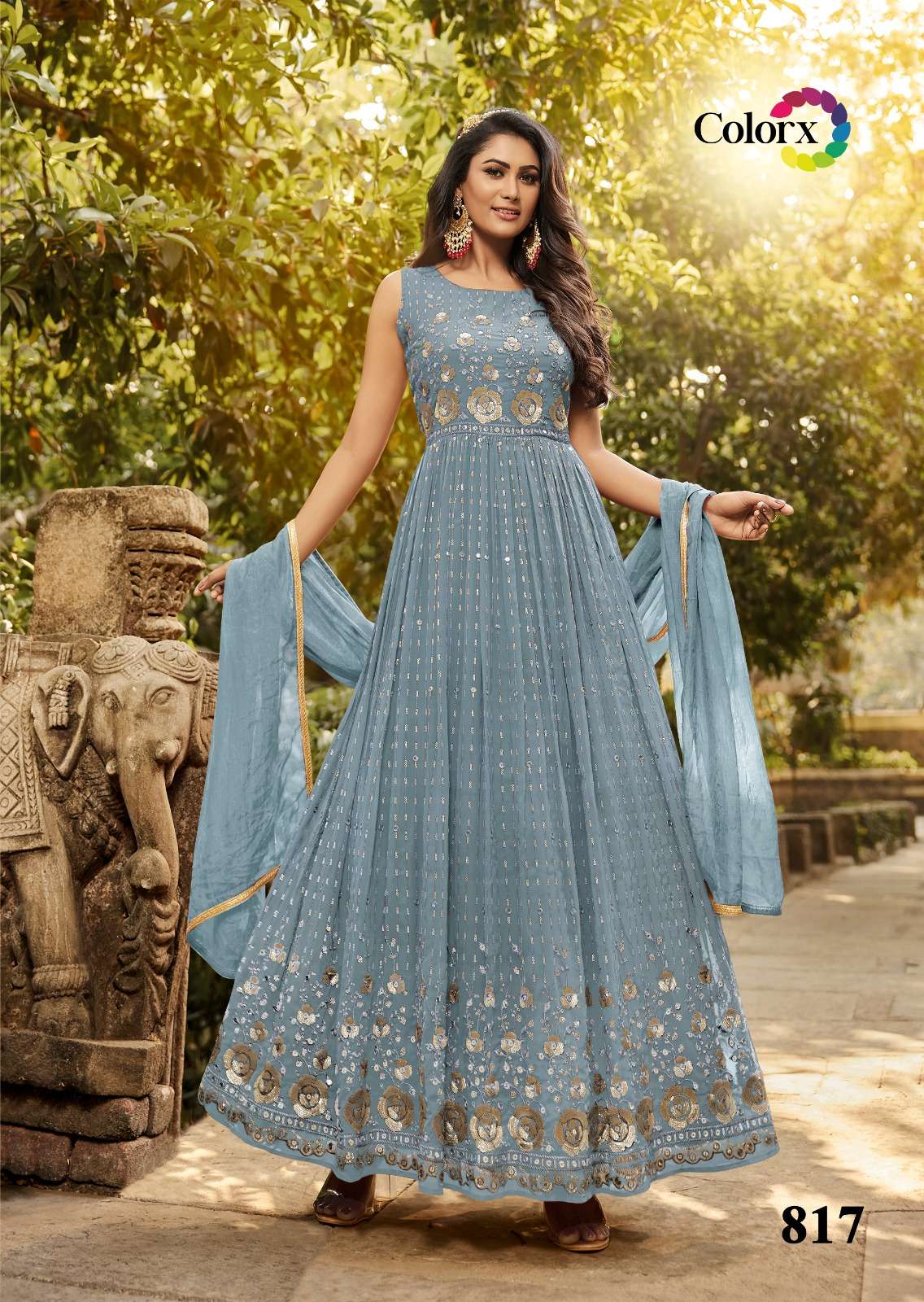 COLORX GOWN HEAVY GEOGETTE WITH SEQUNCE WORK  LONG GOWN 817